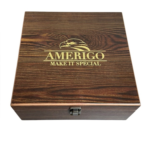 Whiskey Stones Gift Set - 8 Metal Ice Cubes 2 Glasses 2 Slate Coasters Bar Drink - Picture 3 of 7